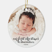 2 Baby Foto's van ons eerste kerstfeest als grooto Keramisch Ornament (Links)
