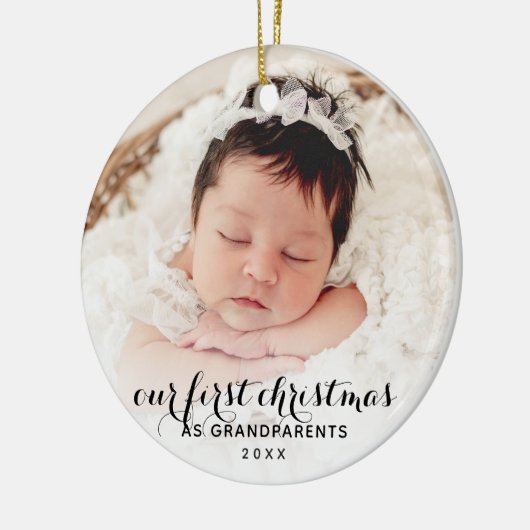 2 Baby Foto's van ons eerste kerstfeest als grooto Keramisch Ornament (Links)