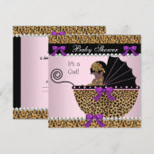 2 Baby shower Cute Baby Girl Pink Leopard Bow Kaart (Voorkant / Achterkant)