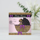 2 Baby shower Cute Baby Girl Pink Leopard Bow Kaart (Staand voorkant)
