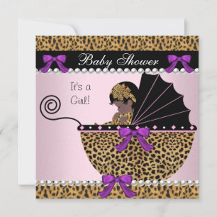 2 Baby shower Cute Baby Girl Pink Leopard Bow Kaart