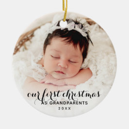 2 babyfoto's onze eerste kerst als grootouders keramisch ornament