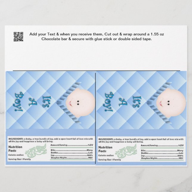 2 Babyjongen Shower Snoep Bar Wrappers Party Favor (Voorkant)