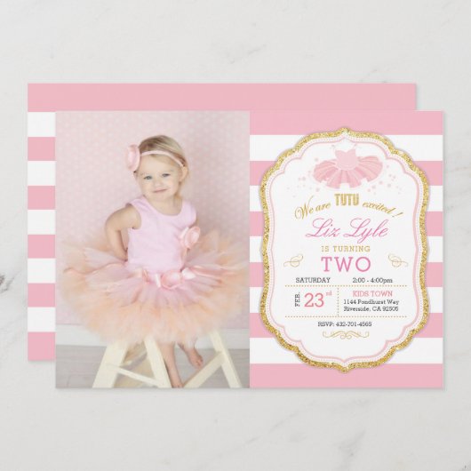 2 Ballerina verjaardagsuitnodiging omzetten Kaart (Voorkant / Achterkant)