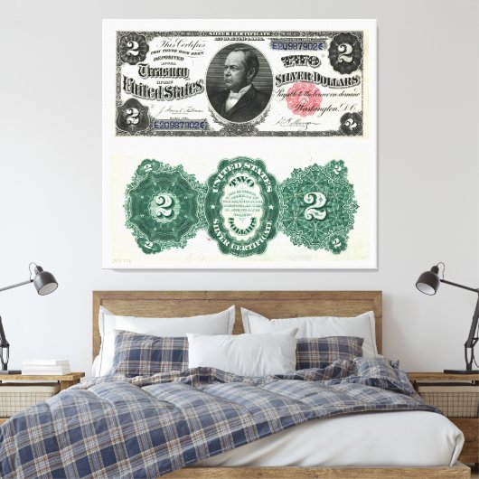 $2 Bankbiljet Silver Certificate Series 1891 Canvas Afdruk (Insitu (Slaapkamer))