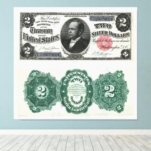 $2 Bankbiljet Silver Certificate Series 1891 Canvas Afdruk (Insitu (Houten vloer))