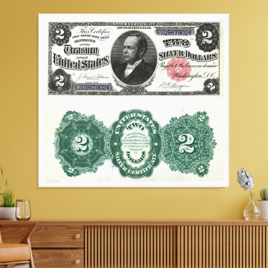 $2 Bankbiljet Silver Certificate Series 1891 Canvas Afdruk (Insitu (Woonkamer))