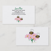 2 bijen en roze bloemen centraal contactkaartje (Voorkant / Achterkant)
