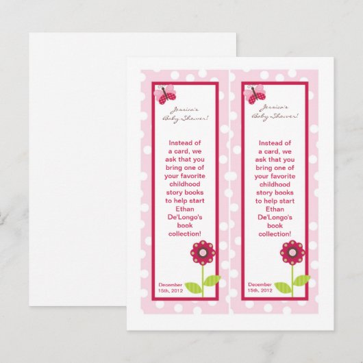2 Bladwijzer Berry Garden Lady Bug Flower Pink Uitnodiging Briefkaart (Voorkant / Achterkant)