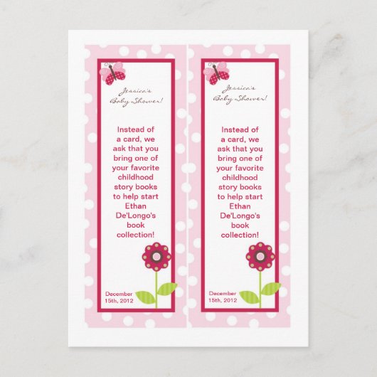 2 Bladwijzer Berry Garden Lady Bug Flower Pink Uitnodiging Briefkaart (Voorkant)