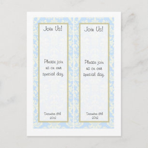 2 Blauw/Wit Damask Wedding Save the Date Bladwijze Aankondigingskaart