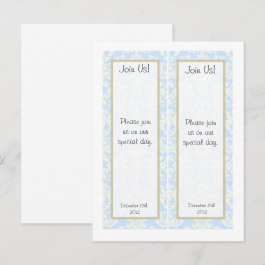2 Blauw/Wit Damask Wedding Save the Date Bladwijze Aankondigingskaart (Voorkant / Achterkant)
