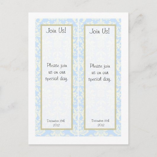 2 Blauw/Wit Damask Wedding Save the Date Bladwijze Aankondigingskaart (Voorkant)