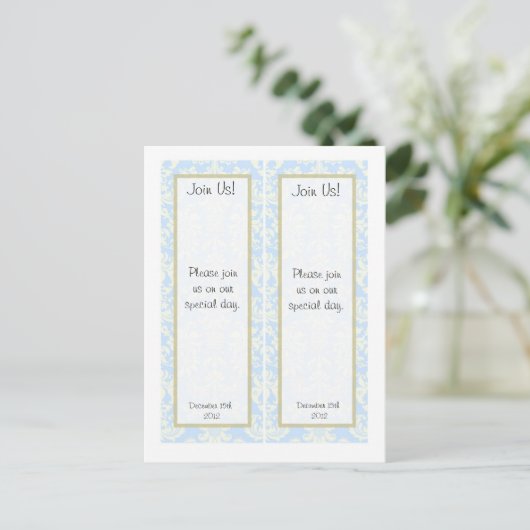 2 Blauw/Wit Damask Wedding Save the Date Bladwijze Aankondigingskaart (Staand voorkant)