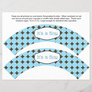 2 Blauwe BOY Baby Persoonlijke Cupcake Verpakkinge Flyer