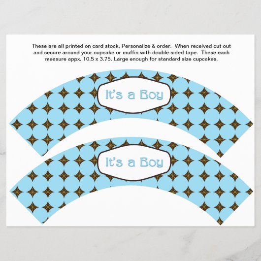 2 Blauwe BOY Baby Persoonlijke Cupcake Verpakkinge Flyer (Voorkant)