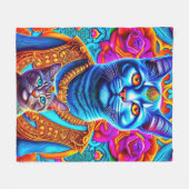 2 blauwe katten illustratie fleece deken (Voorkant (Horizontaal))