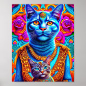 2 blauwe katten illustratie poster (Voorkant)