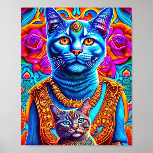 2 blauwe katten illustratie poster (Voorkant)