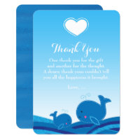 2 Blauwe Walvissen Baby Shower Bedankkaartjes