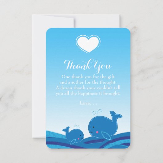 2 Blauwe Walvissen Baby Shower Bedankkaartjes Bedankkaart (Voorkant)