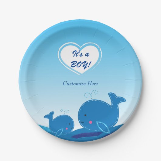 2 Blauwe Walvissen Baby Shower Feestborden Papieren Bordje (Voorkant)