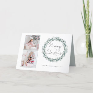 2 Blauwgroen folievulling met fotoscript, met pret Feestdagen Kaart