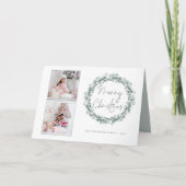 2 Blauwgroen folievulling met fotoscript, met pret Feestdagen Kaart (Voorkant)