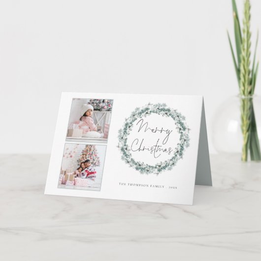 2 Blauwgroen folievulling met fotoscript, met pret Feestdagen Kaart (Voorkant)