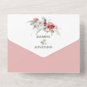 #2 Blozende Roze Bordeaux Wit Winter Bloemen All In One Uitnodiging (Achterkant)