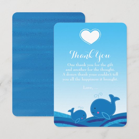 2 Blue Whales Baby shower bedankkaarten Bedankkaart (Voorkant / Achterkant)