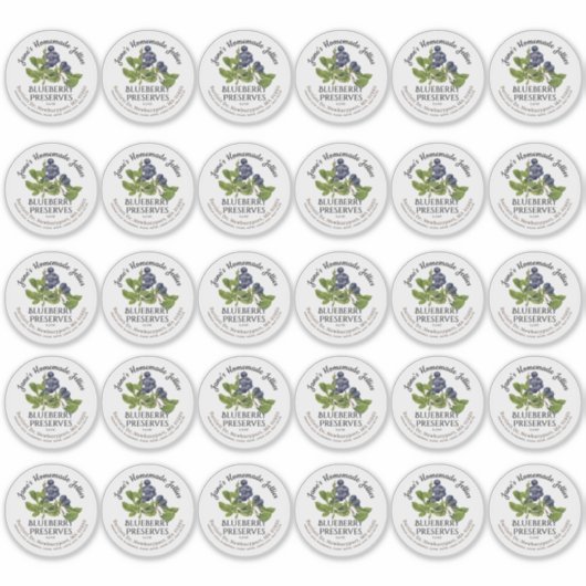 2" Blueberry Jam Mason Jar Lid Label Waterproof (Voorkant)