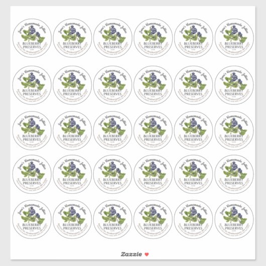 2" Blueberry Jam Mason Jar Lid Label Waterproof (Vel)