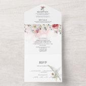 #2 Blush Roze Burgundy Wit Winter Bloemen All In One Uitnodiging (Binnen)