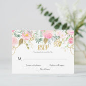 #2 Blush Roze en Gouden Waterverf Bloemen RSVP (Staand voorkant)