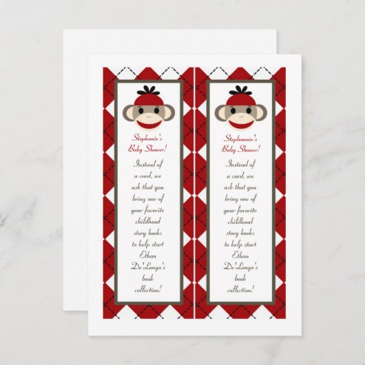 2 Boek markeert rode sok aap argyle Uitnodiging Briefkaart (Voorkant / Achterkant)