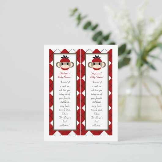 2 Boek markeert rode sok aap argyle Uitnodiging Briefkaart (Staand voorkant)