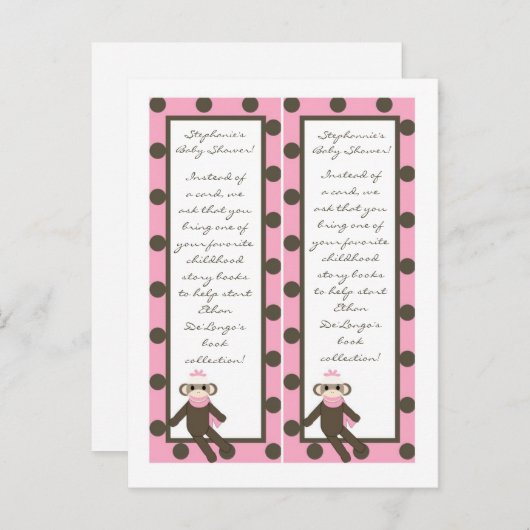2 Boek markeert roze sok aap Uitnodiging Briefkaart (Voorkant / Achterkant)