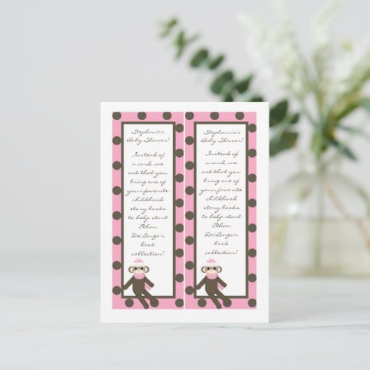 2 Boek markeert roze sok aap Uitnodiging Briefkaart (Staand voorkant)