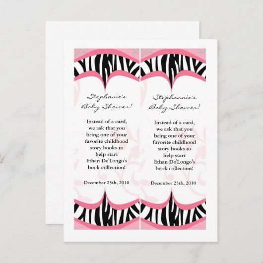 2 Boek Marks Girly Butterfly Zebra Print Pattern Uitnodiging Briefkaart (Voorkant / Achterkant)