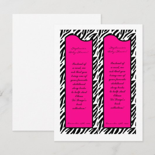 2 Boek Marks Hot Pink Zebra Print Uitnodiging Briefkaart (Voorkant / Achterkant)
