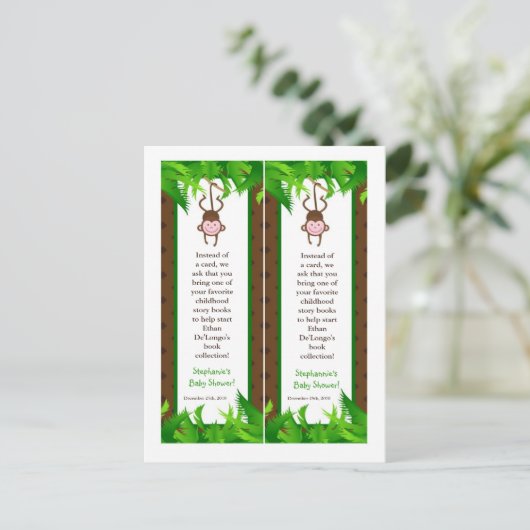 2 Boek Marks Monkey Swing Oerwoud Safari Zoo Anima Uitnodiging Briefkaart (Staand voorkant)