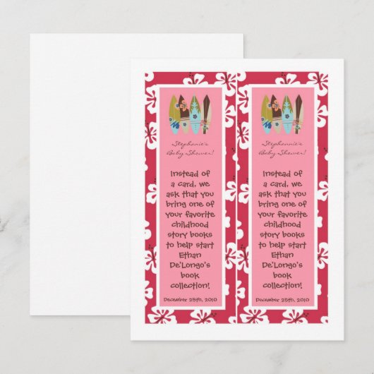 2 Boek Marks Pink Hawaiian Luau Tropical Uitnodiging Briefkaart (Voorkant / Achterkant)