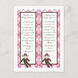 2 Boek Marks Pink Sock Monkey Argyle Uitnodiging Briefkaart