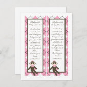 2 Boek Marks Pink Sock Monkey Argyle Uitnodiging Briefkaart (Voorkant / Achterkant)