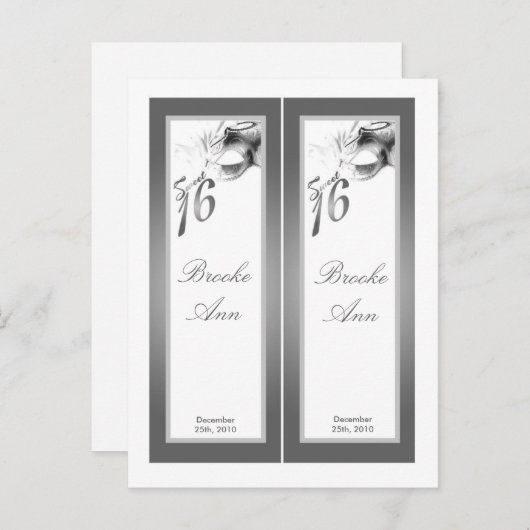 2 Boek Marks Sweet 16 White Silver Party Uitnodiging Briefkaart (Voorkant / Achterkant)