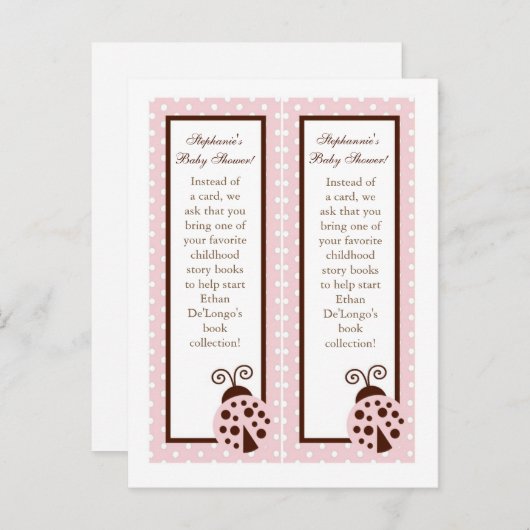 2 Boeken Marks Pink Ladybug Uitnodiging Briefkaart (Voorkant / Achterkant)