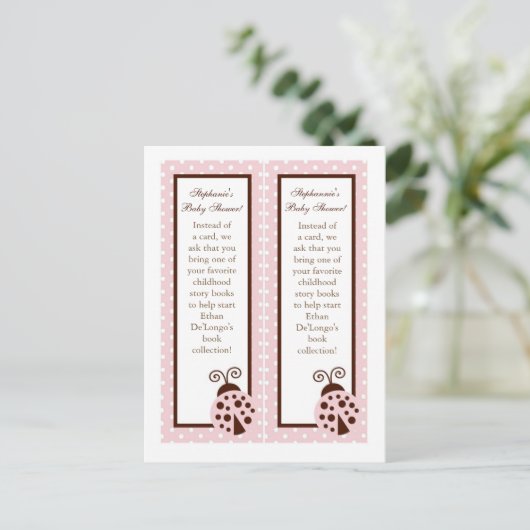 2 Boeken Marks Pink Ladybug Uitnodiging Briefkaart (Staand voorkant)