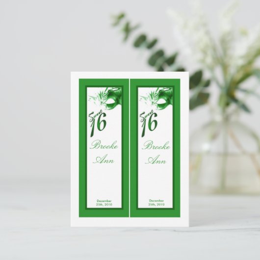 2 Boeken Marks Sweet 16 Green Party Uitnodiging Briefkaart (Staand voorkant)