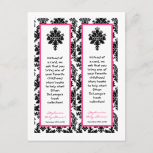 2 boekmerken Hot Pink Black Damask Uitnodiging Briefkaart